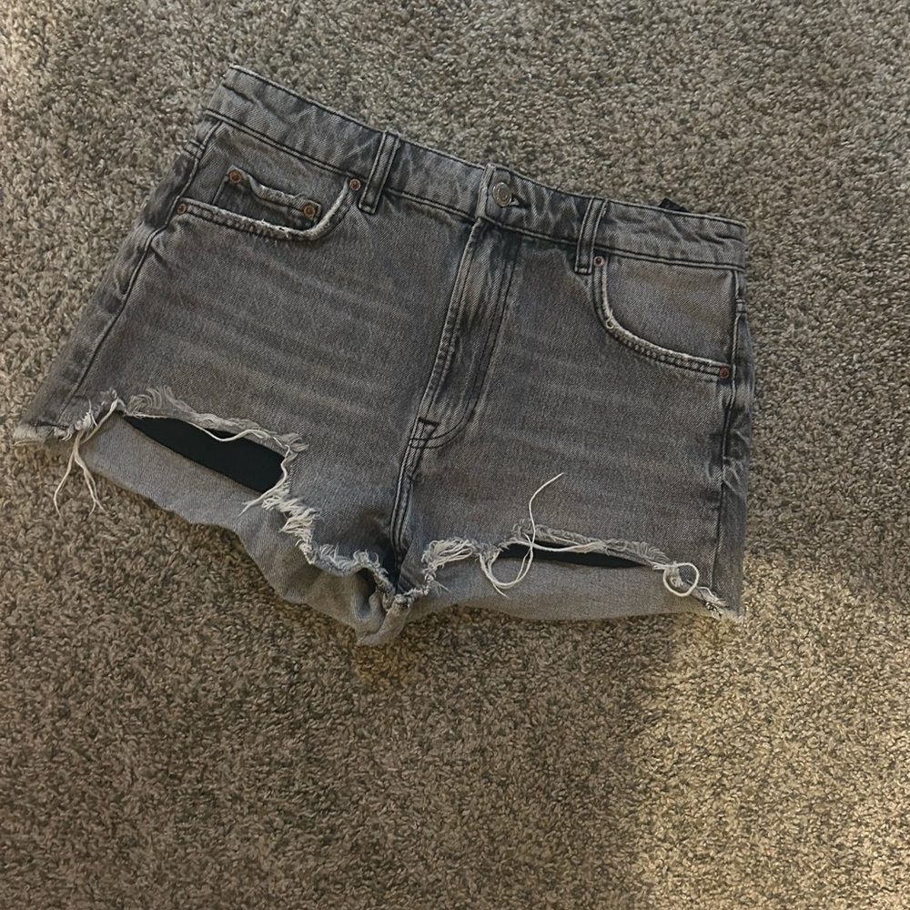 Zara Charcoal Distressed Jean Shorts